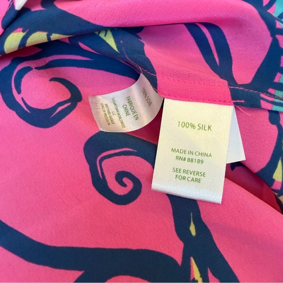 Lilly Pulitzer Elsa Top Leaves In The Breeze Pink Silk Blouse Tunic Size L - Picture 4 of 7